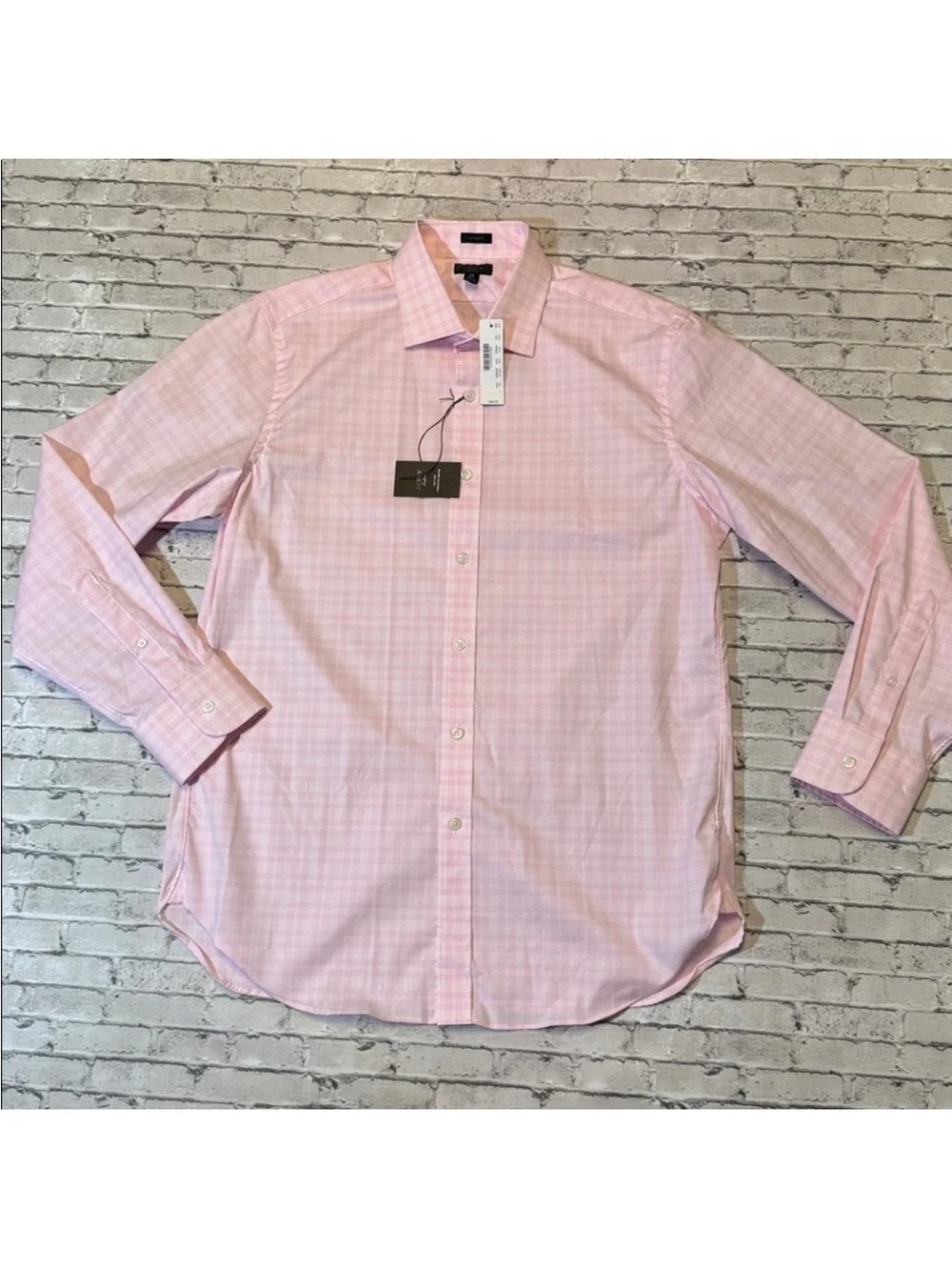 New J. Crew Light Pink Windowpane Dress Shirt Sz 16-34